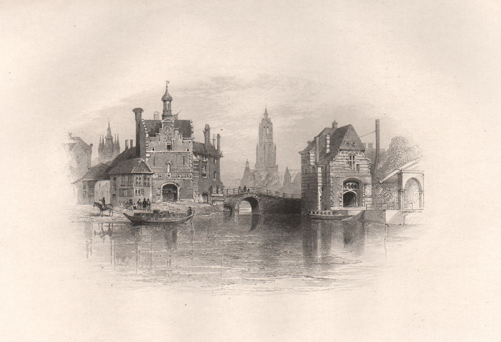 Old Gates of DELFT, Netherlands. Pilgrim fathers. BARTLETT 1854 print
